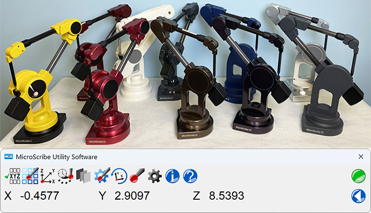 MUS 8.0 supports legacy arms An assortment of MicroScribe arms and the MUS 8.0 toolbar